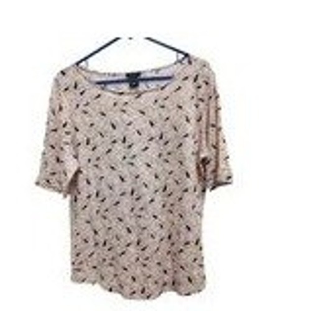Ann Taylor Factory Top Womens Large Pink Navy Abstract Print Short Sleeve Office